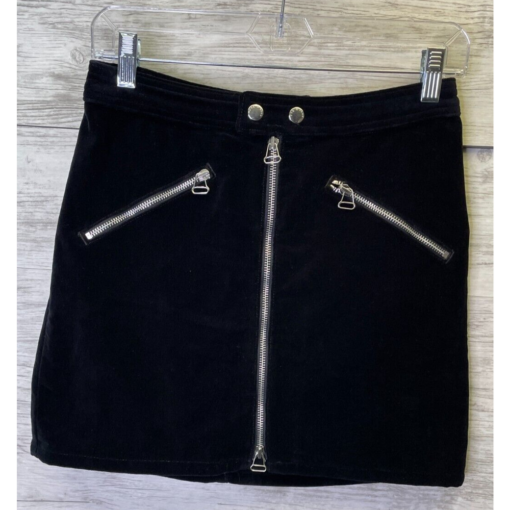 Rag Bone Skirt Womens 4 Black Velvet Cotton Short Mini Zip‎